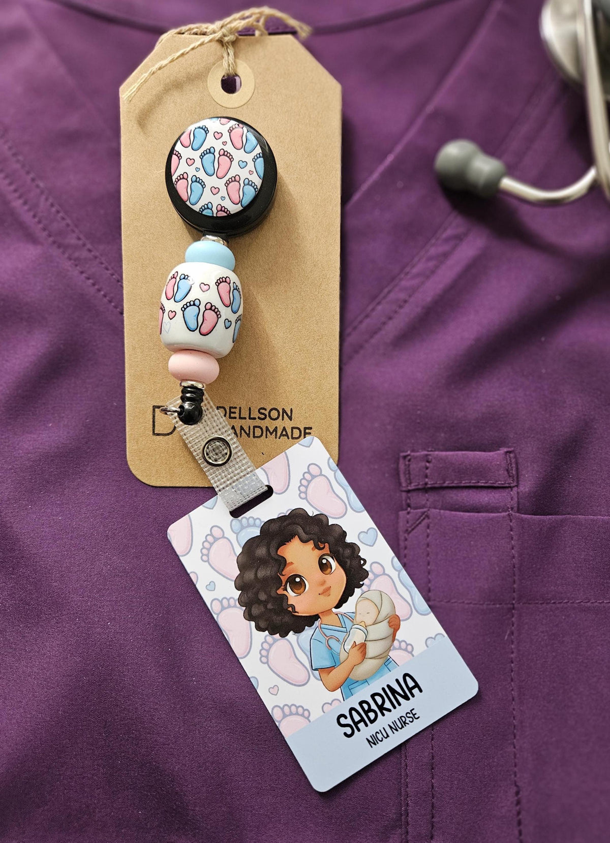 Custom Reversible NICU Nurse Badge Buddy | Personalized Flip Reel | Double-Sided Labor and Delivery ID holder Name Beaded Badge Reel