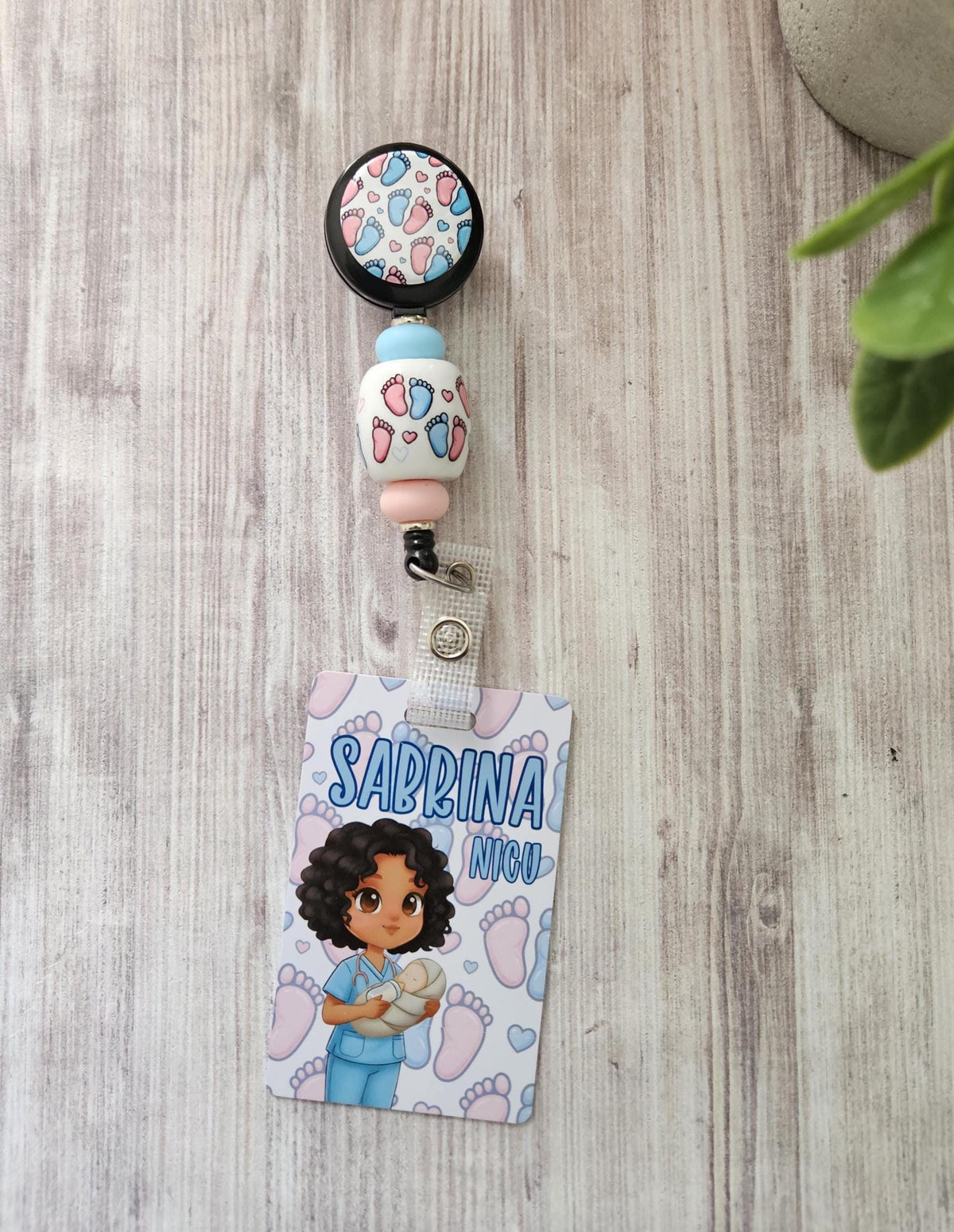 Custom Reversible NICU Nurse Badge Buddy | Personalized Flip Reel | Double-Sided Labor and Delivery ID holder Name Beaded Badge Reel