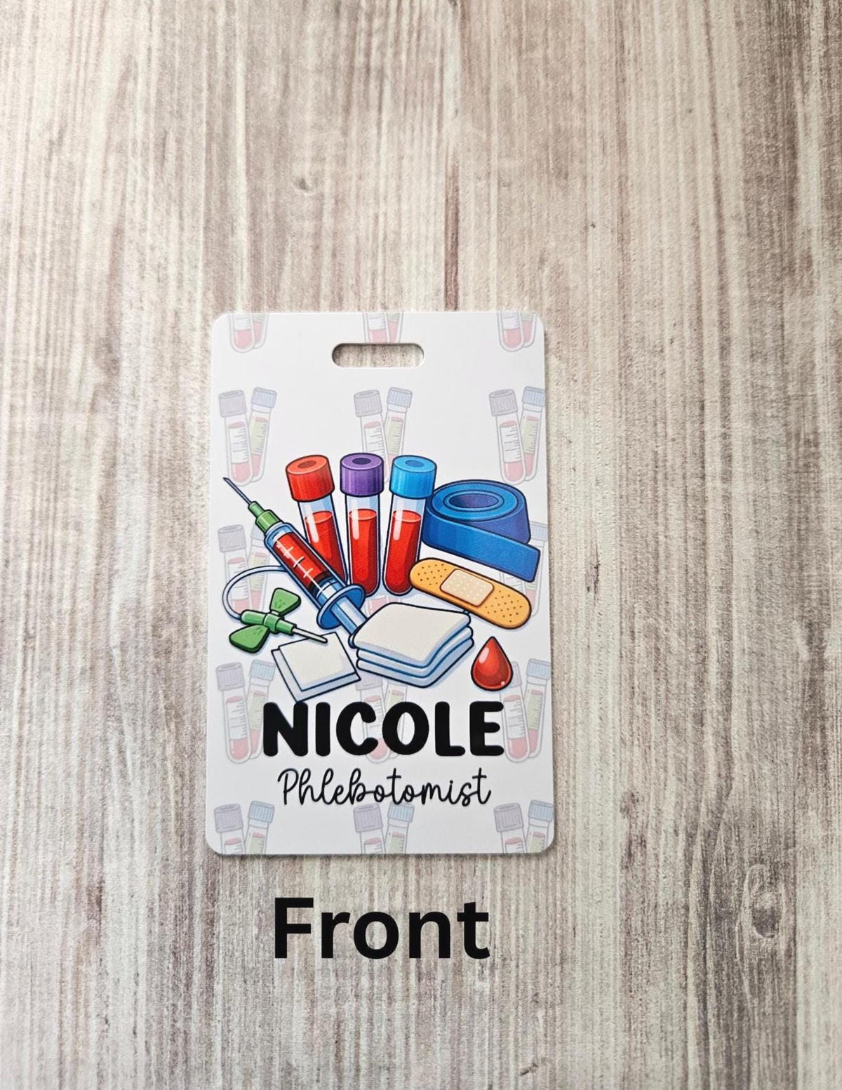 Custom Reversible Phlebotomy Badge Buddy, Personalized Phlebotomist Flip Reel, Double-Sided Order of the Draw, ID Reference Card Lab Tech