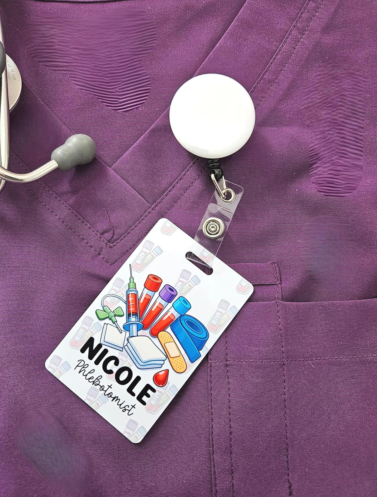 Custom Reversible Phlebotomy Badge Buddy, Personalized Phlebotomist Flip Reel, Double-Sided Order of the Draw, ID Reference Card Lab Tech