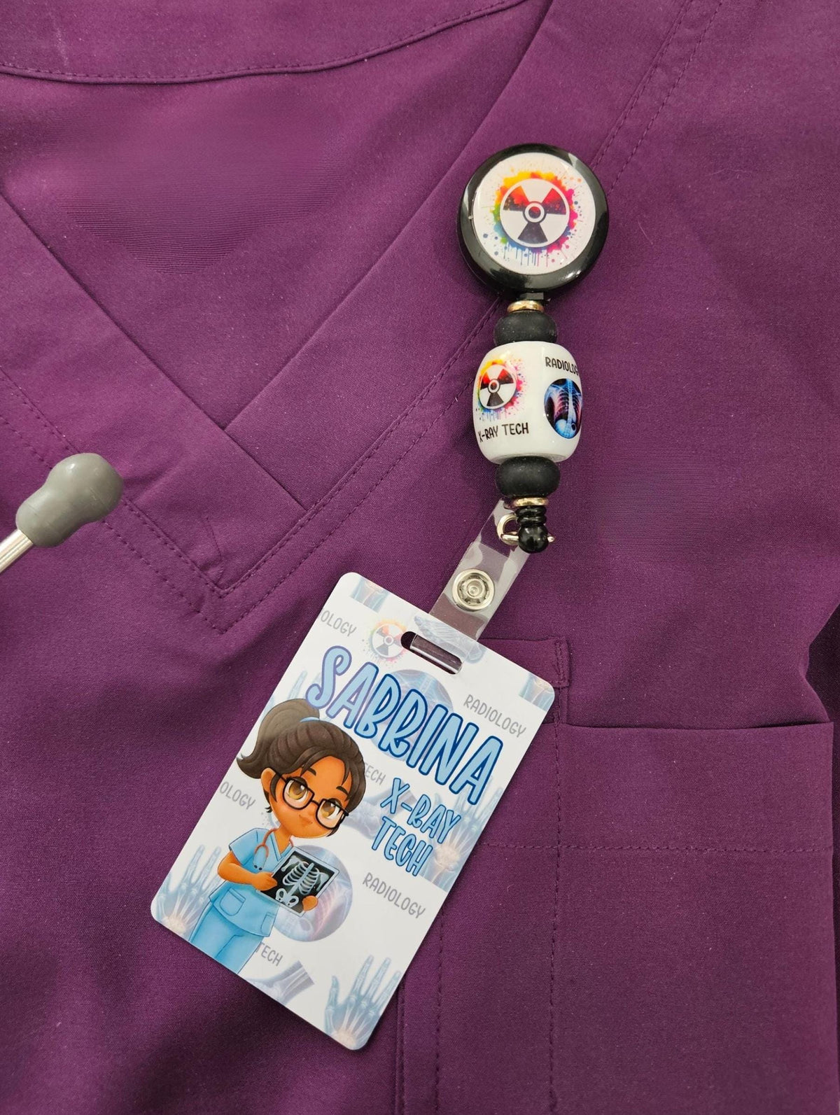 Custom Reversible X-Ray Tech Badge Buddy | Personalized Flip Reel | Double-Sided Radiology ID holder Imaging Name Tag Cartoon Image Holder