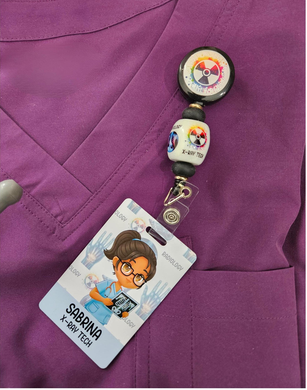 Custom Reversible X-Ray Tech Badge Buddy | Personalized Flip Reel | Double-Sided Radiology ID holder Imaging Name Tag Cartoon Image Holder