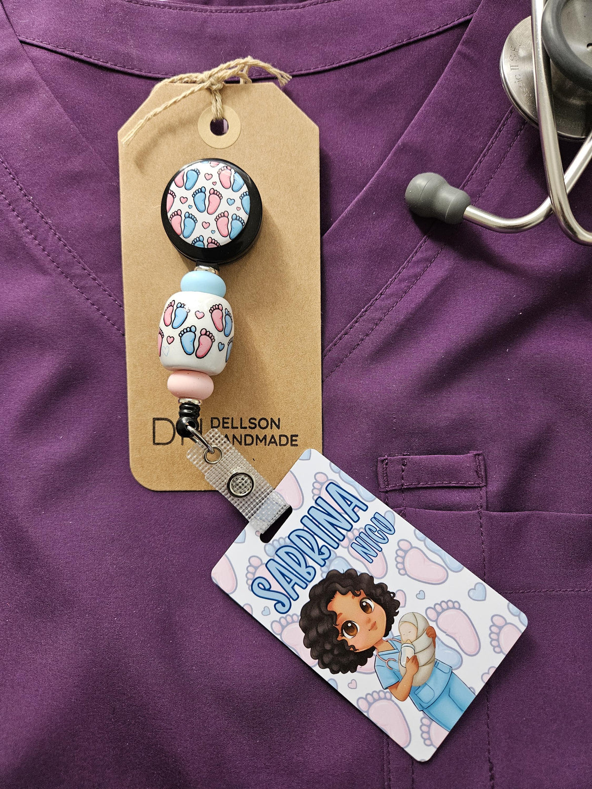 Custom Reversible NICU Nurse Badge Buddy | Personalized Flip Reel | Double-Sided Labor and Delivery ID holder Name Beaded Badge Reel