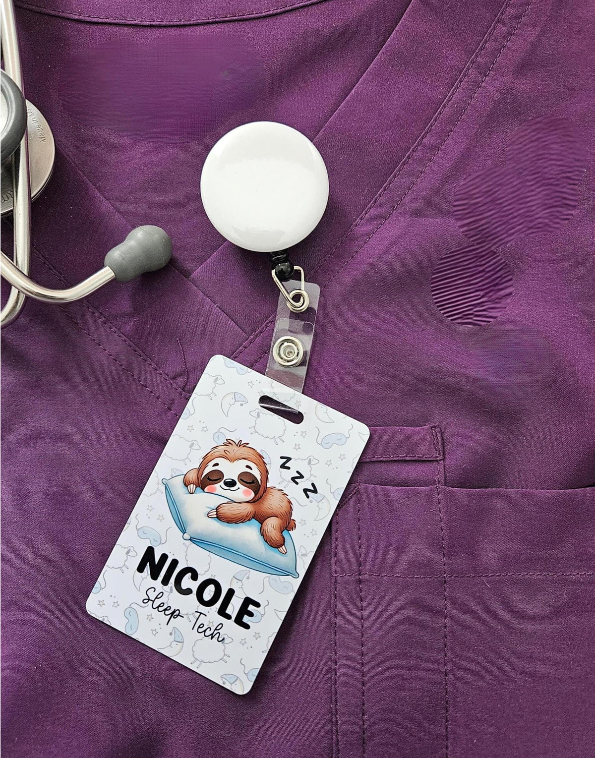 Custom Reversible Sleep Tech Badge Buddy, Personalized Flip Reel, Double-Sided Polysomnographic Technologist ID holder Reference Card Holder