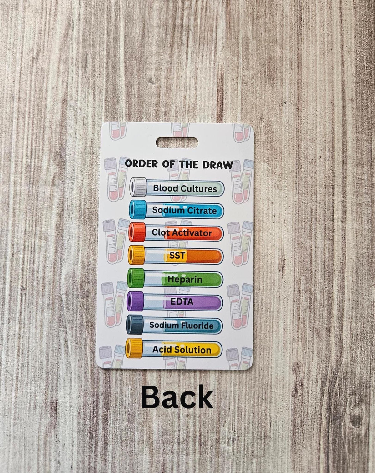 Custom Reversible Phlebotomy Badge Buddy, Personalized Phlebotomist Flip Reel, Double-Sided Order of the Draw, ID Reference Card Lab Tech