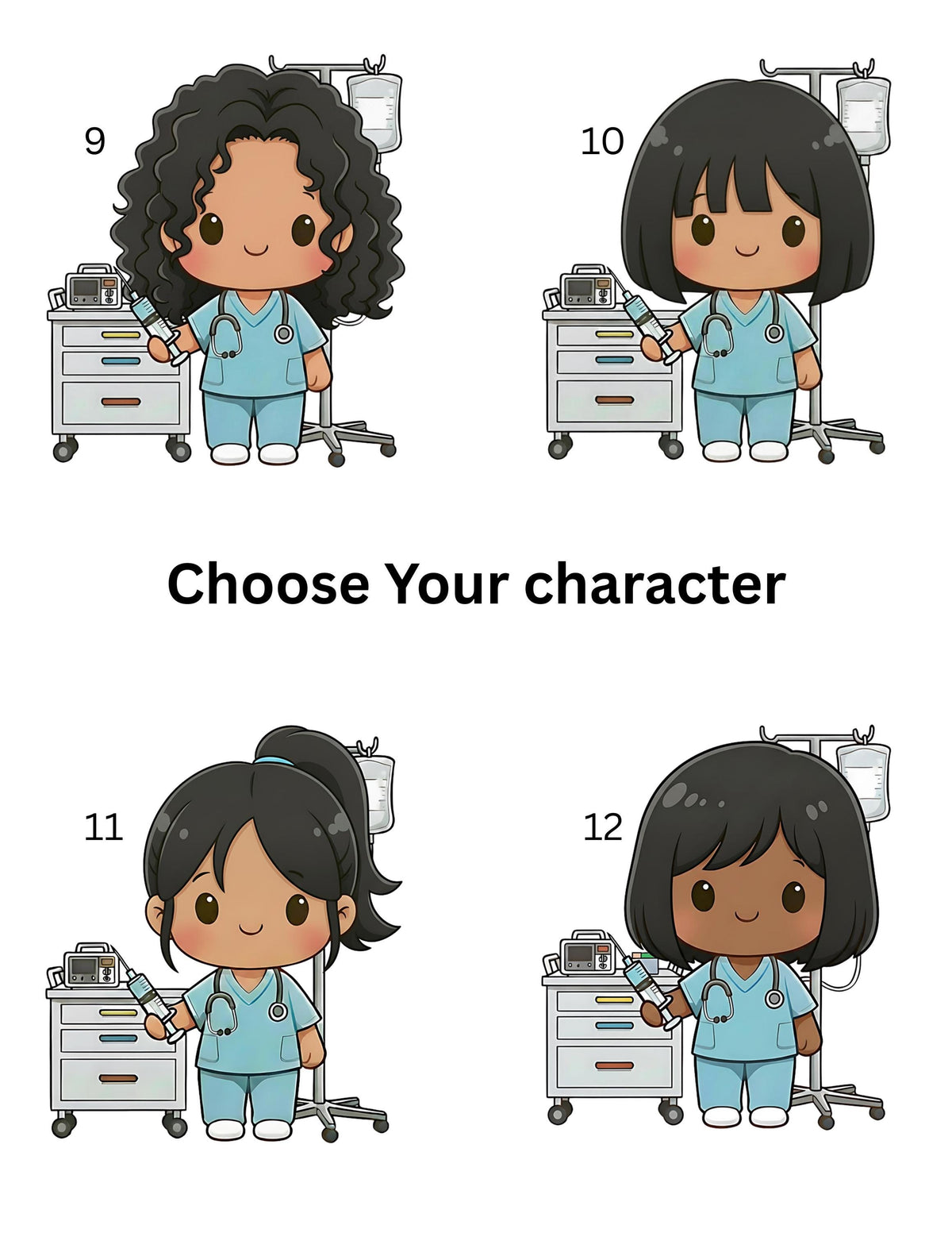 Personalized Nurse Badge Card with Chibi character, Custom Nursing ID Holder, Unique Name & Designation, Healthcare Gift Medical Clip Tag