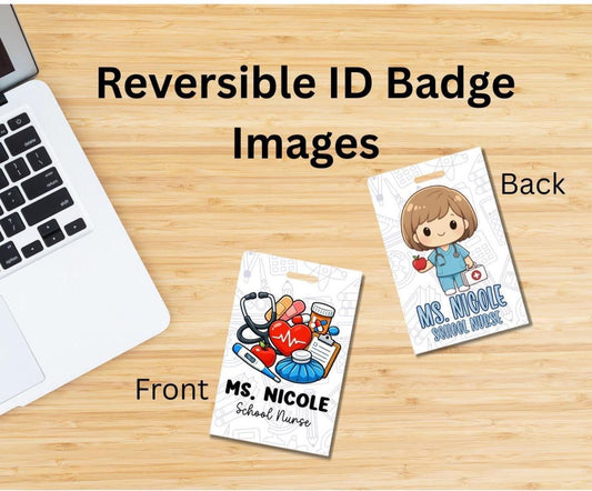 Custom Reversible School Nurse Badge Buddy, Personalized Nursing Flip Reel, Double-Sided Education Themed ID Card Public Health Nurse