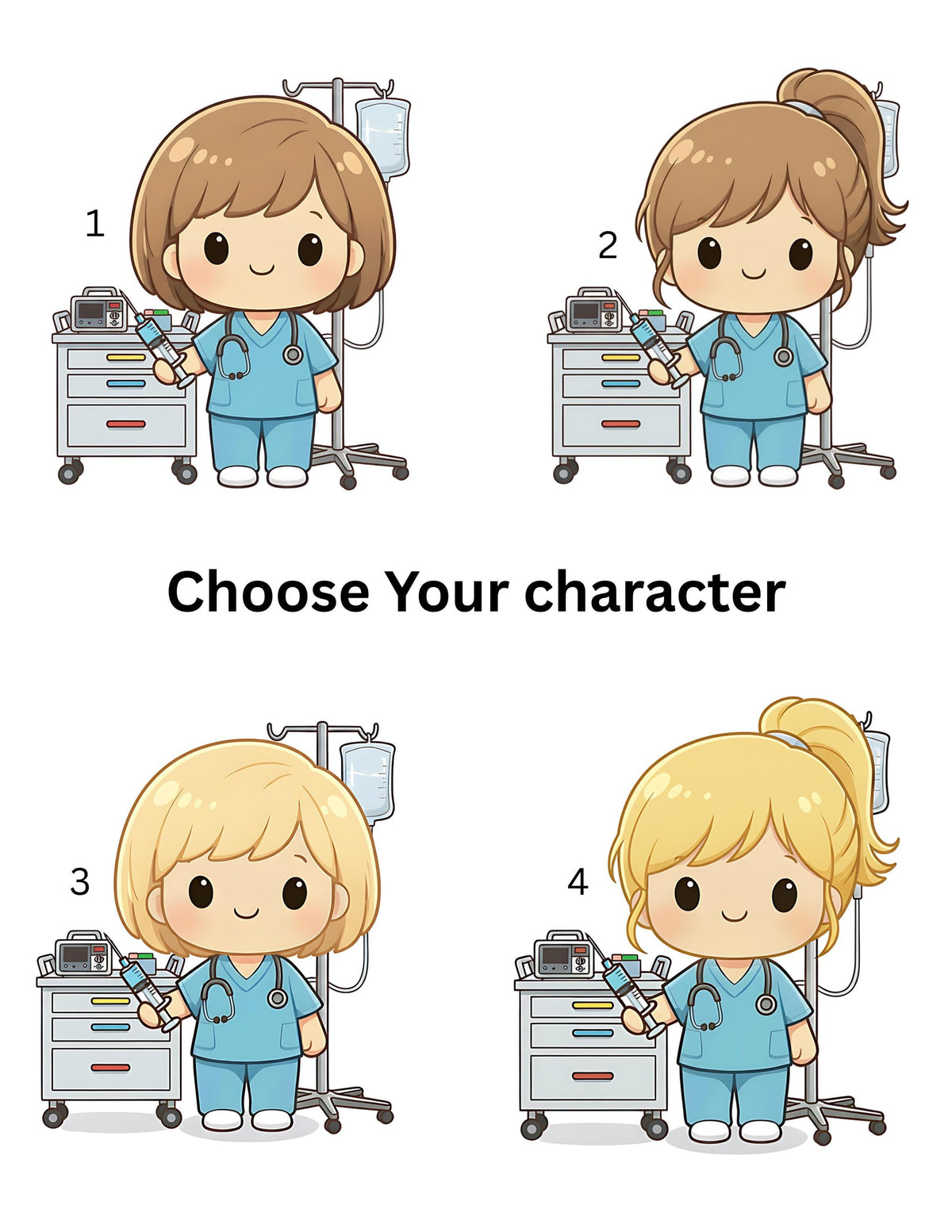 Personalized Nurse Badge Card with Chibi character, Custom Nursing ID Holder, Unique Name & Designation, Healthcare Gift Medical Clip Tag