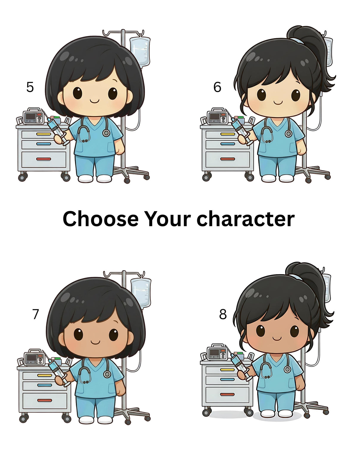 Personalized Nurse Badge Card with Chibi character, Custom Nursing ID Holder, Unique Name & Designation, Healthcare Gift Medical Clip Tag
