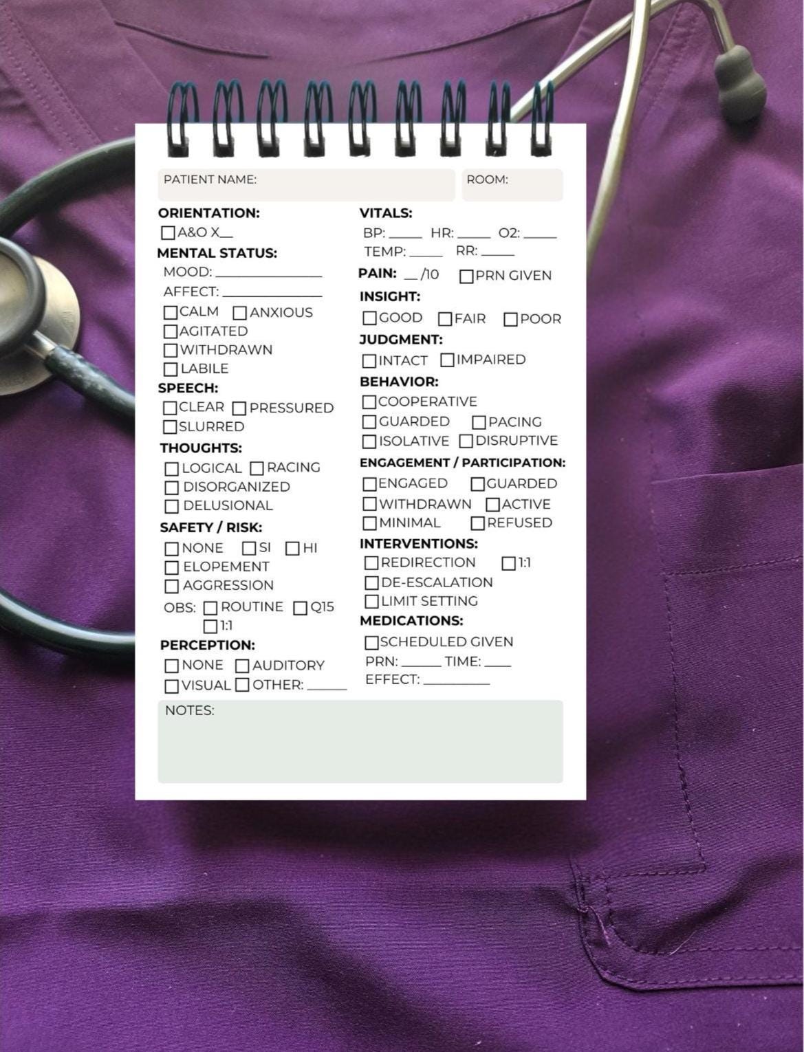 Psych Nursing Brain Sheet Notebook 4x6 | Behavioral Health Shift Log | Mental Health Nurse Organizer | Nursing Student New Grad MH Outreach