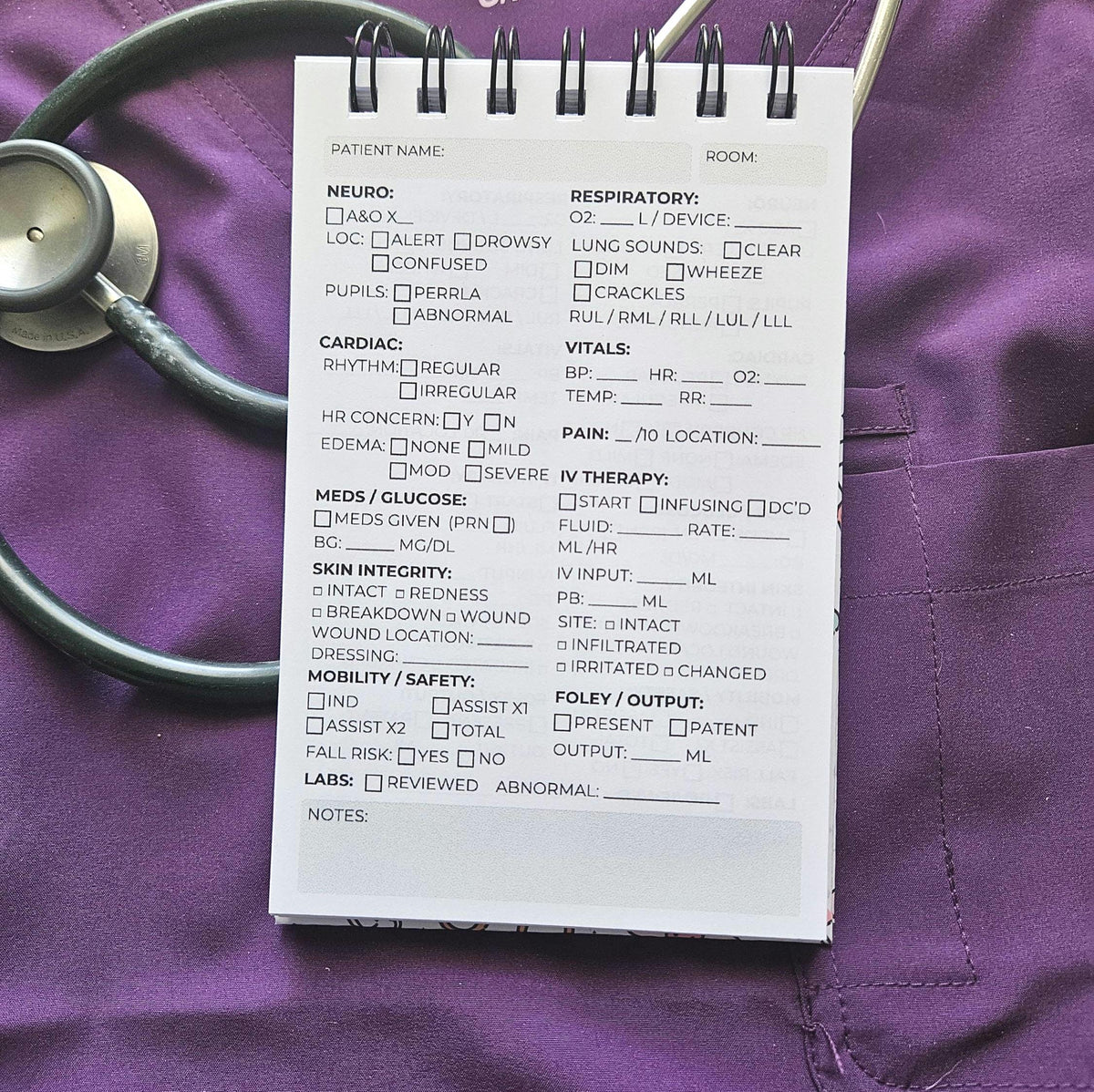 Pocket Nursing Brain Sheet Notebook 4x6 | Med Surg Nurse Report Pad | Clinical Shift Log | Nursing Student Organizer | New Grad Nurse Gift