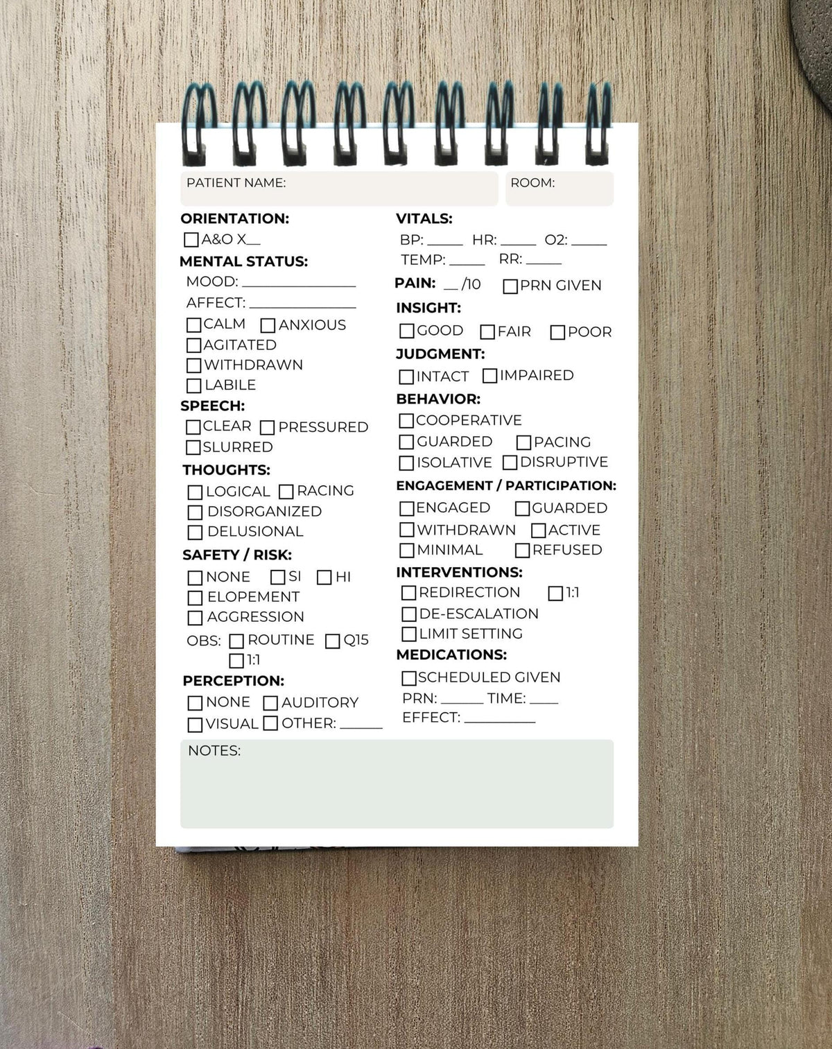 Psych Nursing Brain Sheet Notebook 4x6 | Behavioral Health Shift Log | Mental Health Nurse Organizer | Nursing Student New Grad MH Outreach