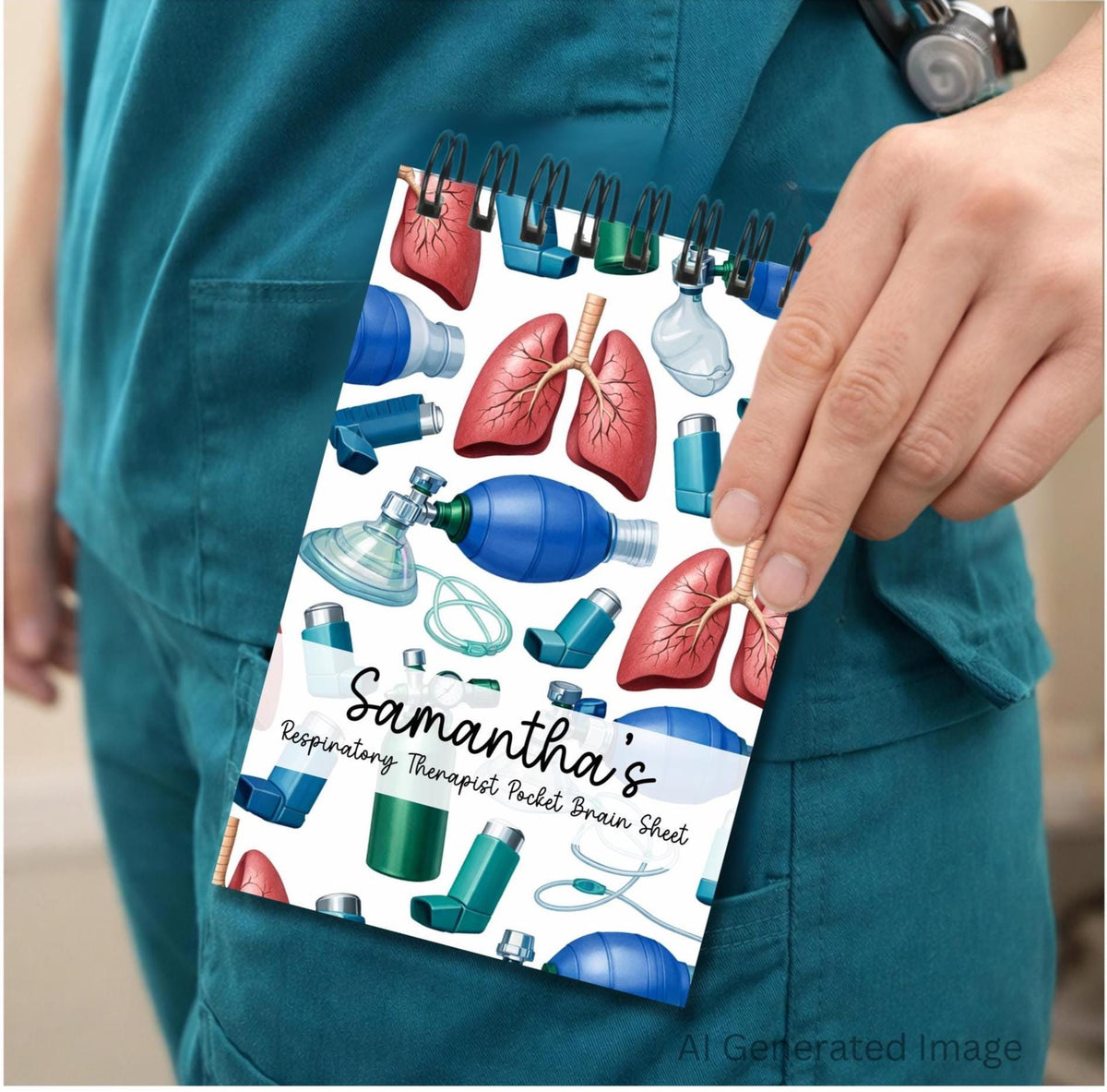 Respiratory Therapy Student Clinical Success Kit, Pocket Brain Sheet Notebook Personalized Stethoscope ID Tag RT Reference Card, Study Guide
