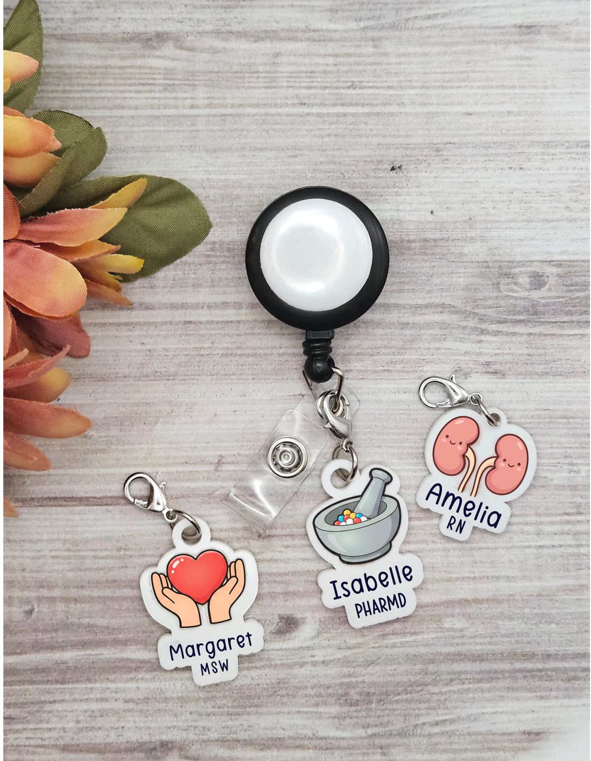 Personalized Badge Reel Charm | Custom Acrylic Name Charm | Nurse, Teacher, Pharmacist, Respiratory Therapist Gift, Name ID Holder Accessory