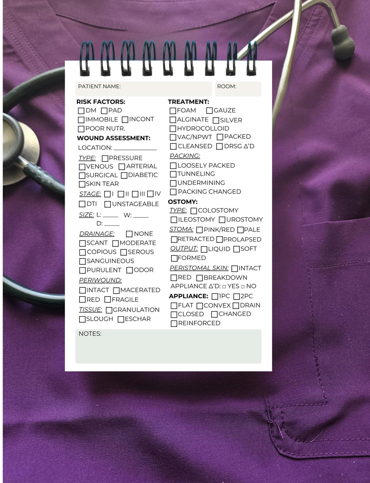 Wound & Ostomy Care Pocket Brain Sheet Notepad | WOC Nurse Clinical Notes | Wound Assessment Pocket Notebook | 4x6 Wound Care Workflow Pad