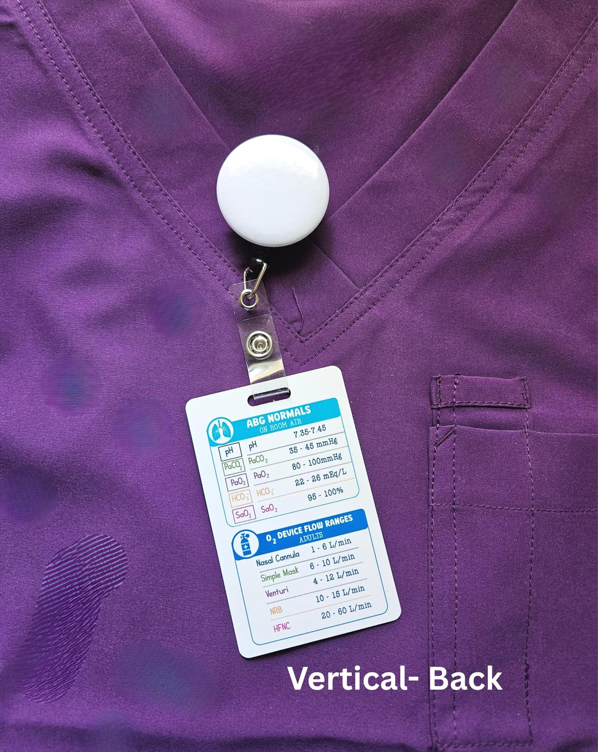 Custom Reversible Respiratory Therapist Badge Buddy, Personalized Respiratory Therapy ABG Normal Ranges & Oxygen Reference Guide, RT Student