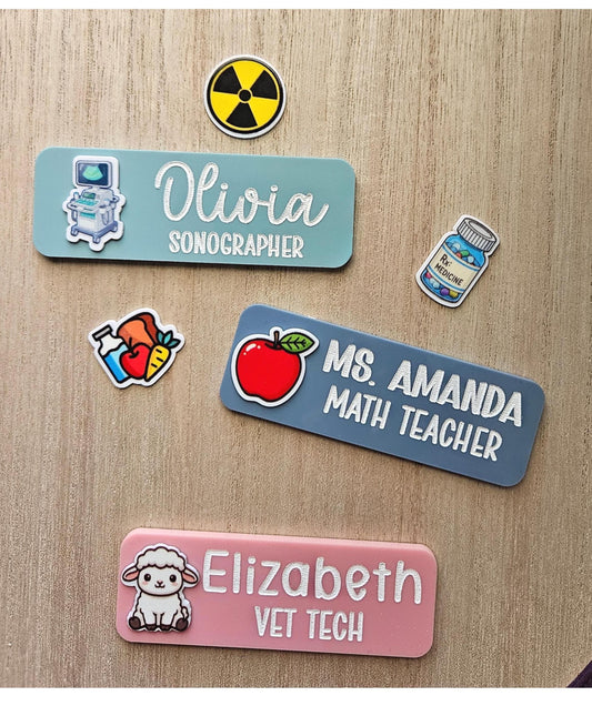 Personalized Acrylic Name Tag, Custom Engraved Acrylic Name Tag, Magnetic Name Badge, Teacher Name, Nurse Name Tag, School Name Tag