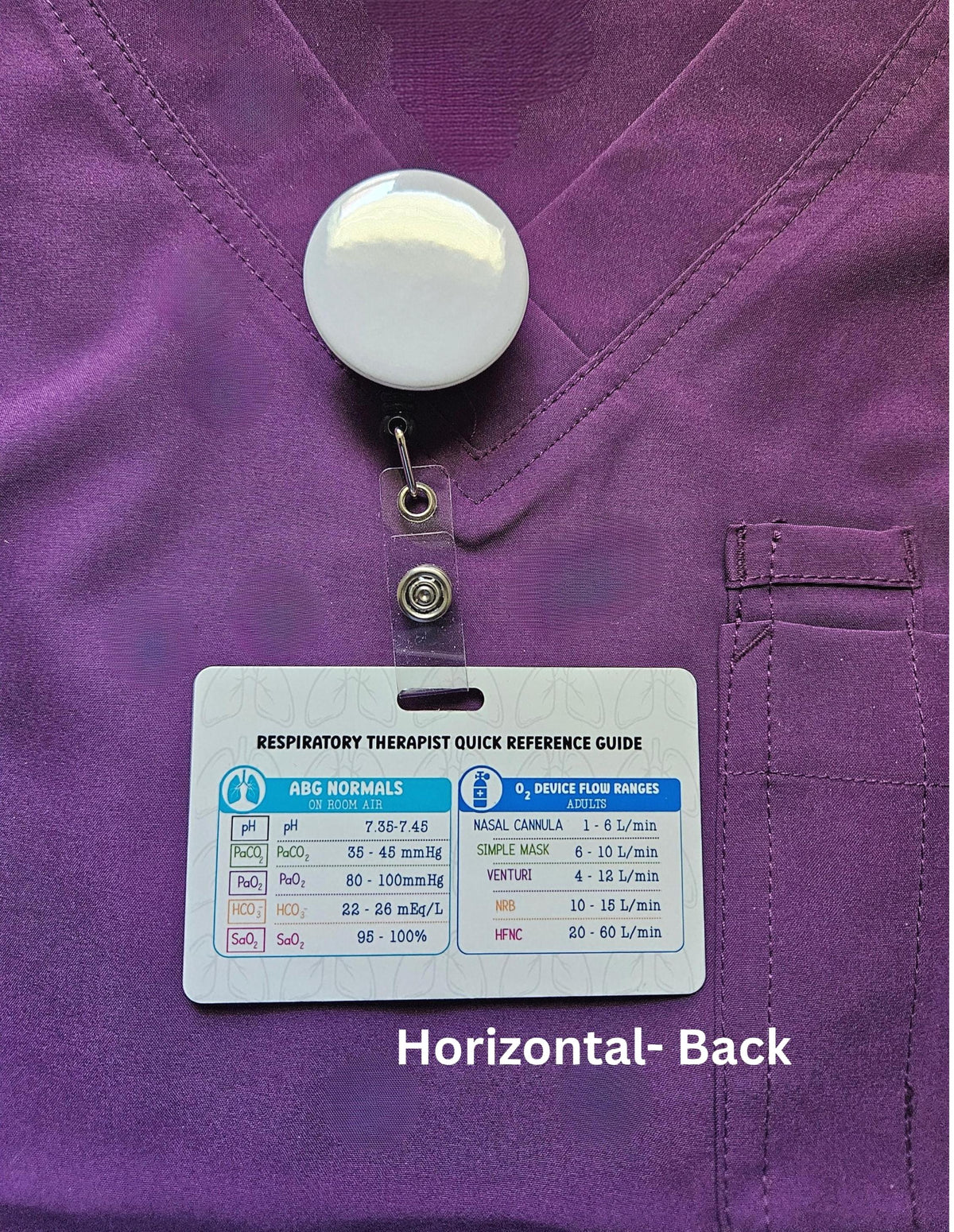 Custom Reversible Respiratory Therapist Badge Buddy, Personalized Respiratory Therapy ABG Normal Ranges & Oxygen Reference Guide, RT Student