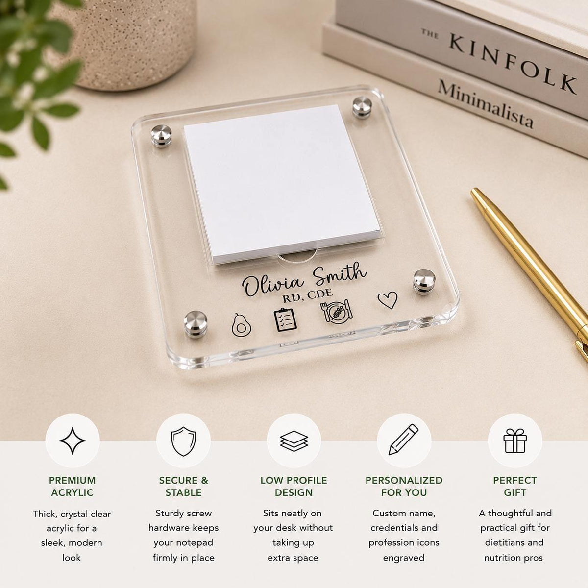 Personalized Registered Dietitian Acrylic Notepad Holder, Engraved Desk Note Station RD Notepad, Professional Desk Organizer Custom Office