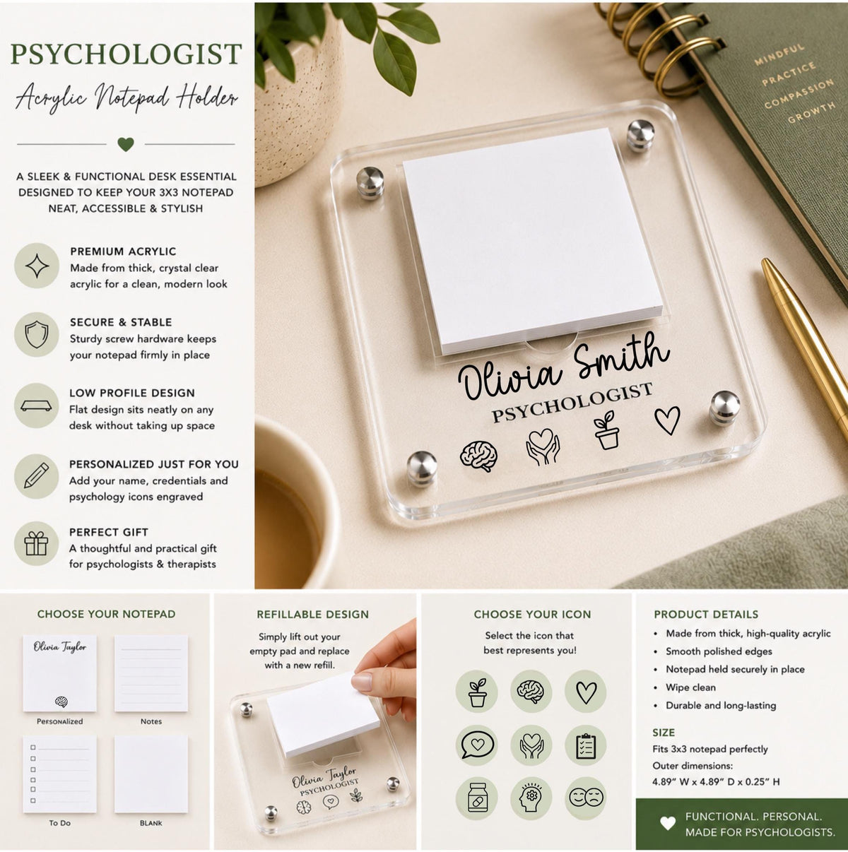 Personalized Psychiatry Notepad Holder | Acrylic Desk Organizer | Therapist Note Office Gift | Engraved Desk Accessory | Custom Office Decor