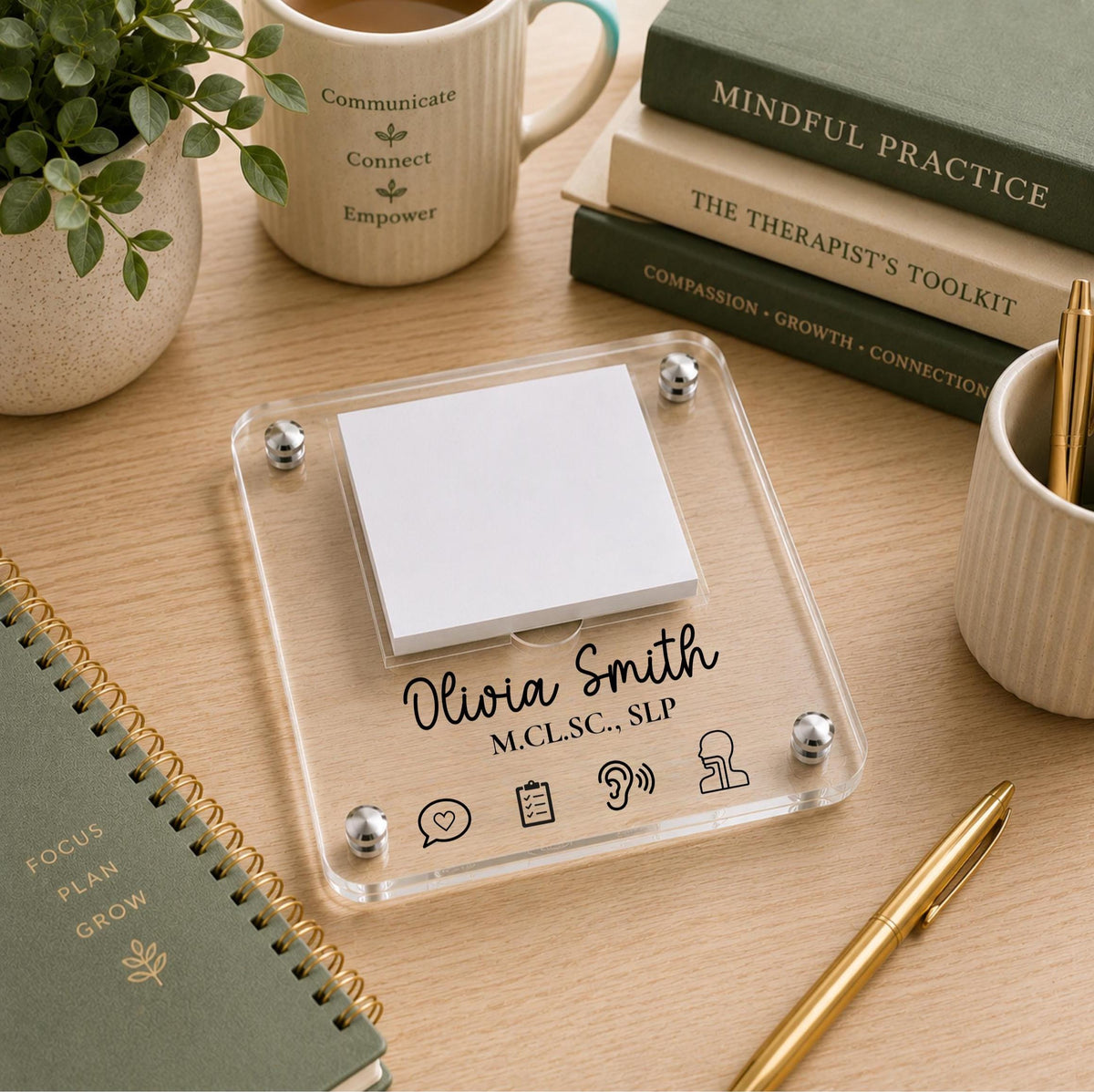 Personalized SLP Notepad Holder | Speech Language Pathologist Gift | Acrylic Desk Organizer | Custom Office Gift | Engraved Desk Accessory