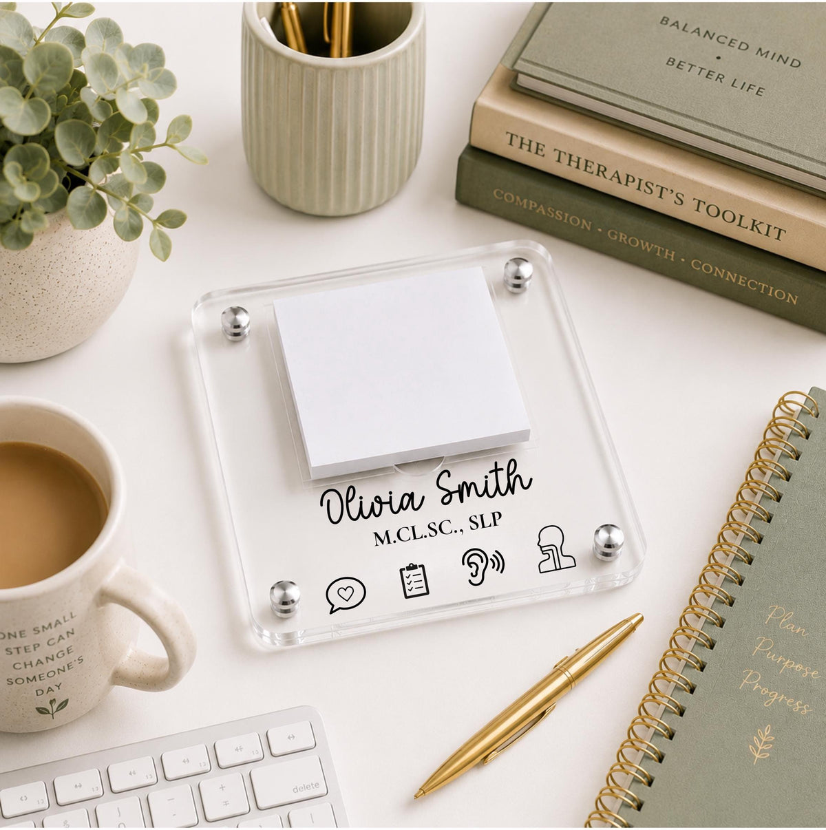 Personalized SLP Notepad Holder | Speech Language Pathologist Gift | Acrylic Desk Organizer | Custom Office Gift | Engraved Desk Accessory