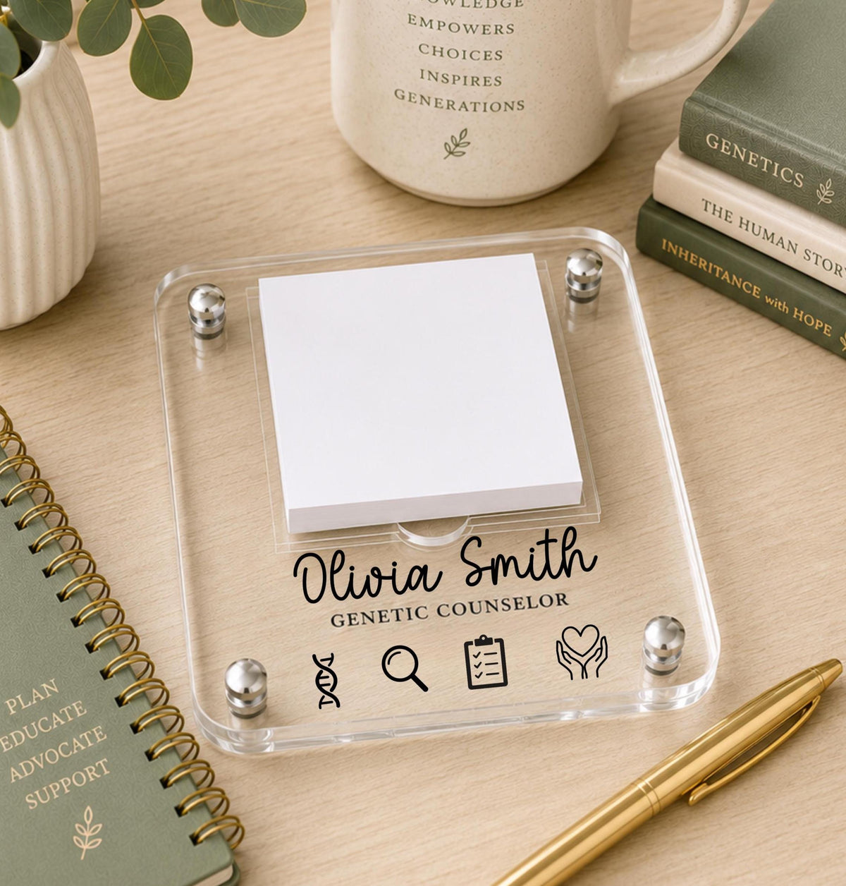 Personalized Genetic Counselor Notepad Holder | Acrylic Desk Organizer | Custom Office Gift | Engraved Desk Accessory | GC Gift