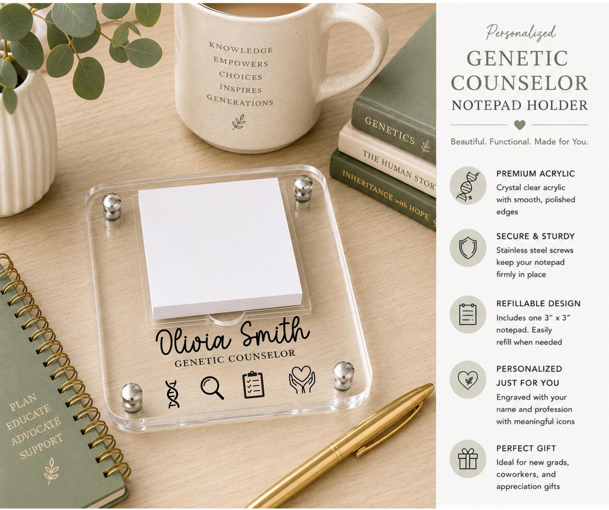Personalized Genetic Counselor Notepad Holder | Acrylic Desk Organizer | Custom Office Gift | Engraved Desk Accessory | GC Gift