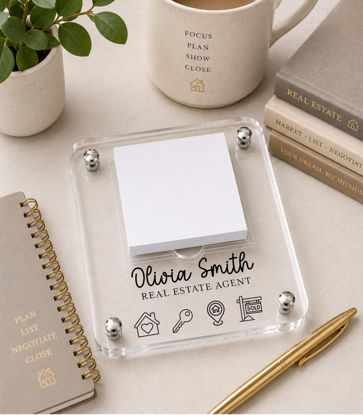 Personalized Real estate Agent Notepad Holder | Acrylic Desk Organizer | Custom Office Gift | Engraved Desk Accessory | Realtor Gift