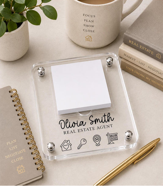 Personalized Real estate Agent Notepad Holder | Acrylic Desk Organizer | Custom Office Gift | Engraved Desk Accessory | Realtor Gift