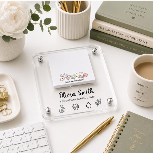 Personalized Lactation Consultant Notepad Holder | IBCLC Gift | Acrylic Desk Organizer | Custom Office Gift | Engraved Desk Accessory