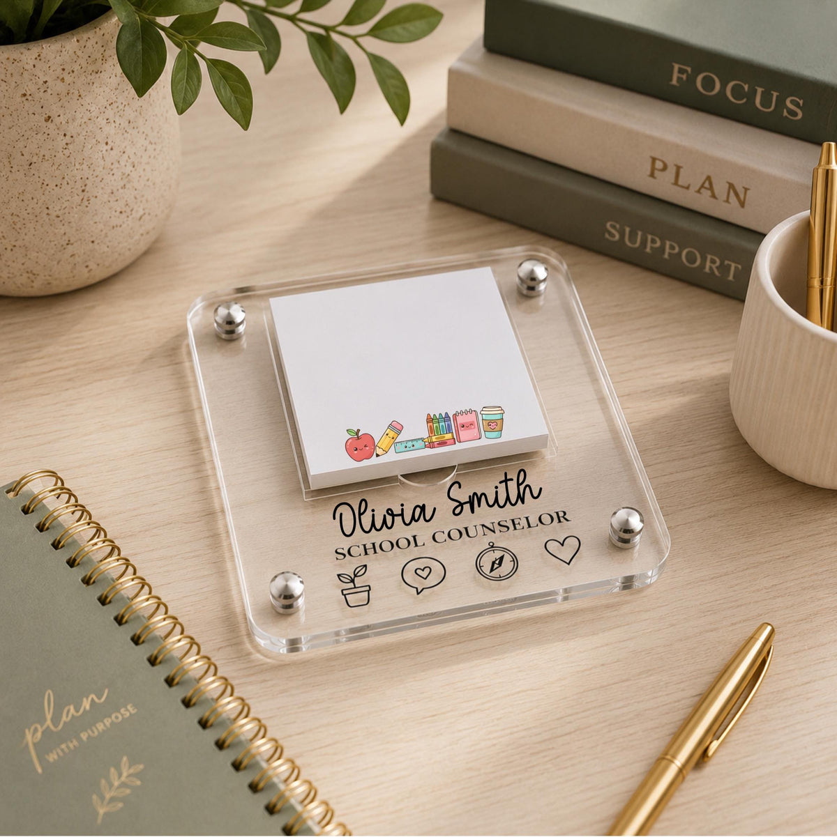 Personalized School Counselor Notepad Holder | Acrylic Desk Organizer | Custom Office Gift | Engraved Desk Accessory | Counselor Gift