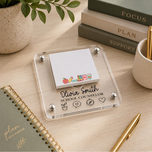 Personalized School Counselor Notepad Holder | Acrylic Desk Organizer | Custom Office Gift | Engraved Desk Accessory | Counselor Gift
