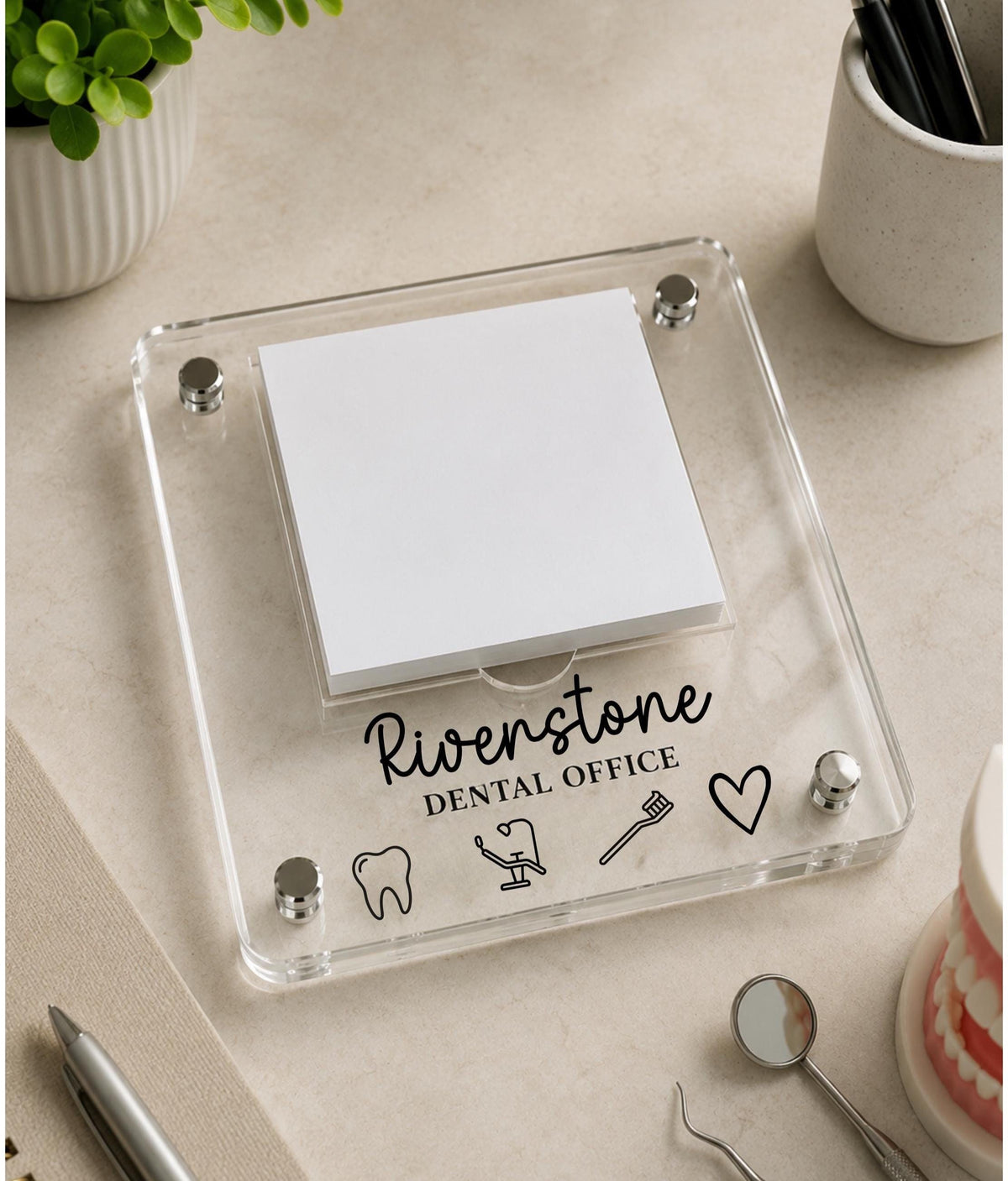 Personalized Dental Clinic Notepad Holder, Custom Acrylic Desk Organizer, Dentist Office Desk Accessory, Reception Desk Decor Dentistry
