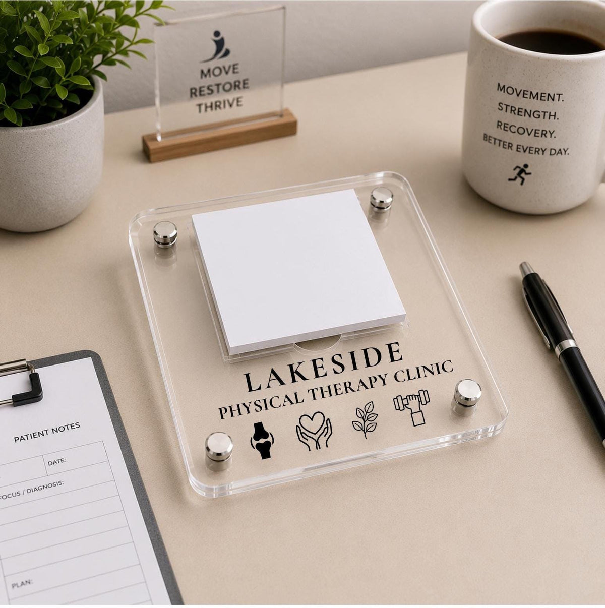 Personalized Physical Therapy Notepad Holder, Acrylic PT Desk Notepad Holder, Custom Physical Therapy Clinic Desk Accessory Physiotherapist