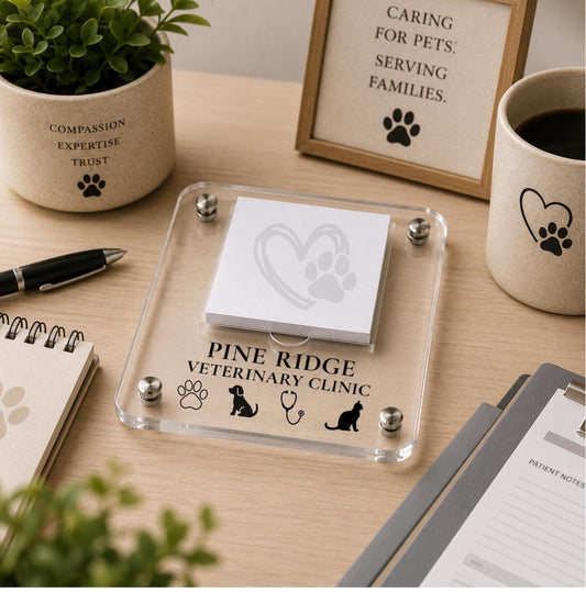 Personalized Veterinary Clinic Notepad Holder | Acrylic Desk Organizer | Custom Vet Clinic Gift | Reception Desk Organizer | Office Decor