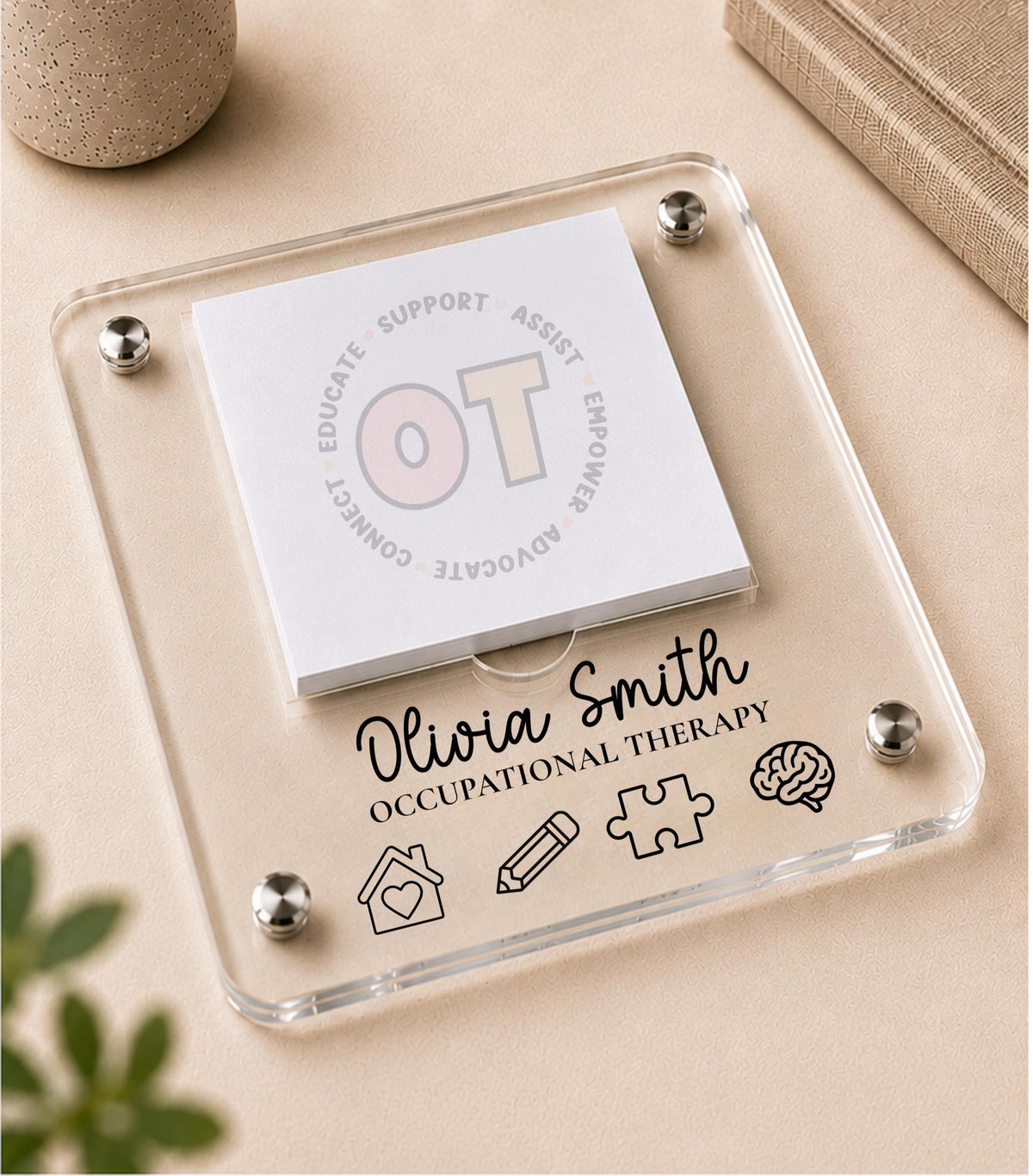 Occupational Therapist Gift | Personalized Acrylic Notepad Holder | OT Office Desk Organizer | Occupational Therapy Decor