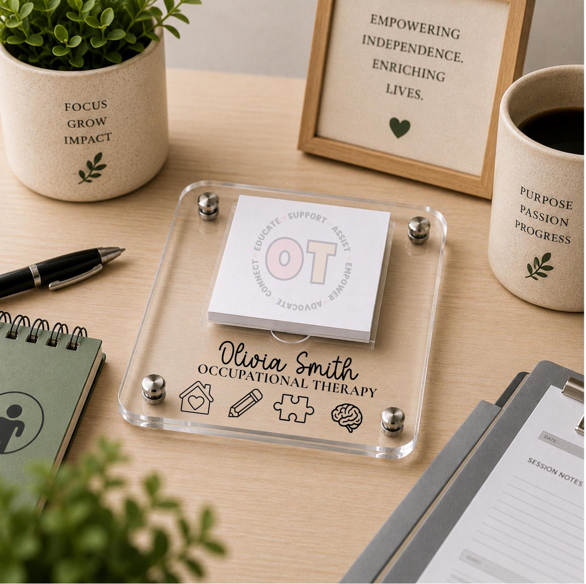 Occupational Therapist Gift | Personalized Acrylic Notepad Holder | OT Office Desk Organizer | Occupational Therapy Decor
