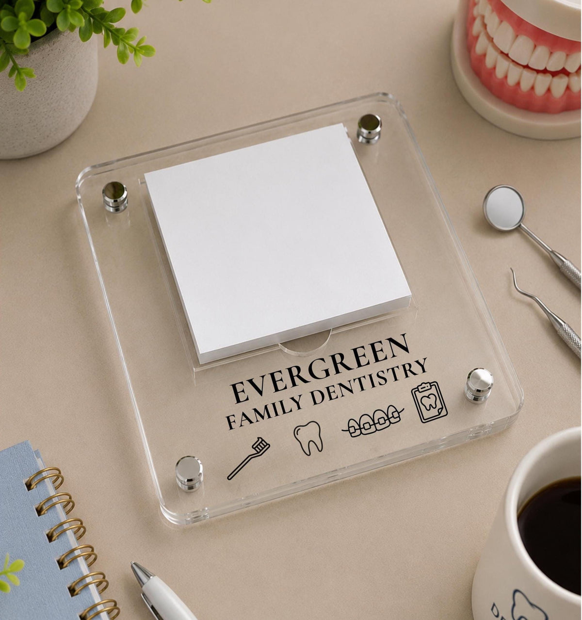 Personalized Dental Clinic Notepad Holder, Custom Acrylic Desk Organizer, Dentist Office Desk Accessory, Reception Desk Decor Dentistry
