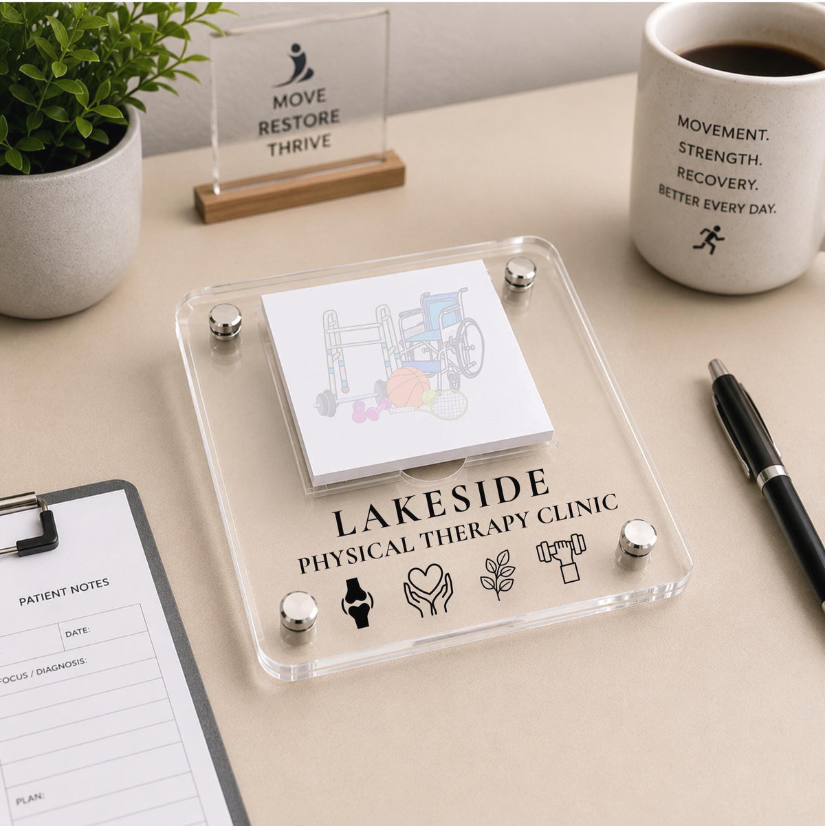 Personalized Physical Therapy Notepad Holder, Acrylic PT Desk Notepad Holder, Custom Physical Therapy Clinic Desk Accessory Physiotherapist