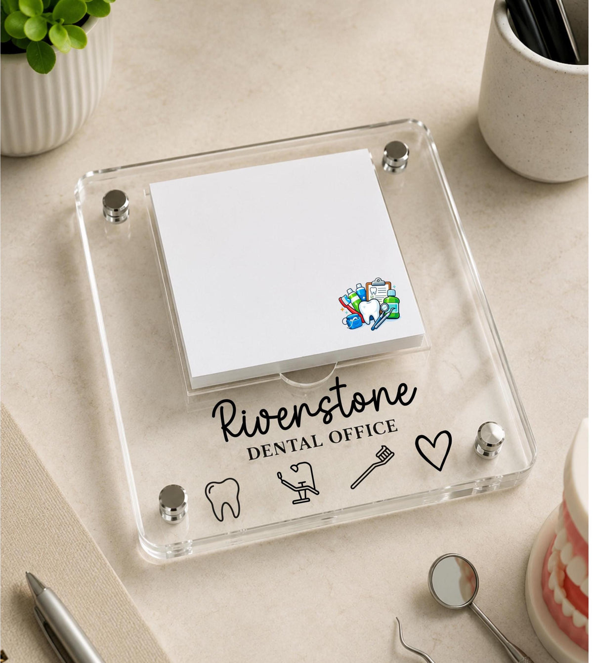Personalized Dental Clinic Notepad Holder, Custom Acrylic Desk Organizer, Dentist Office Desk Accessory, Reception Desk Decor Dentistry