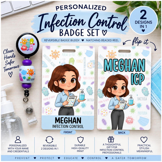 Custom Reversible Infection Control Practitioner Badge Buddy | Personalized Flip Reel | Double-Sided CIC ID holder Name Beaded Badge Clip