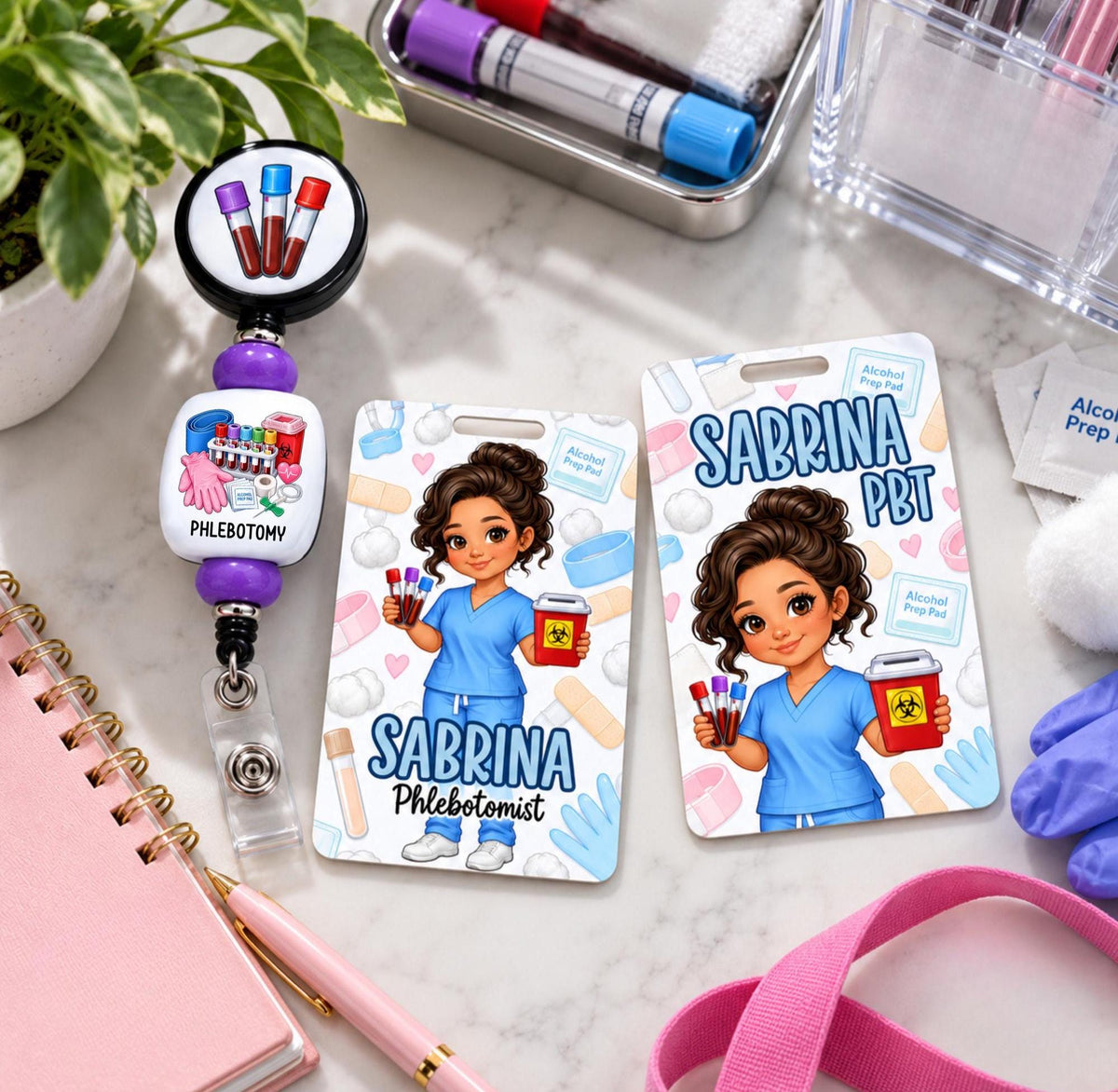 Personalized Phlebotomist Badge Buddy, Custom Reversible PBT Badge Buddy, Custom Phlebotomy ID Badge, Phlebotomist Gift, Badge Reel Option