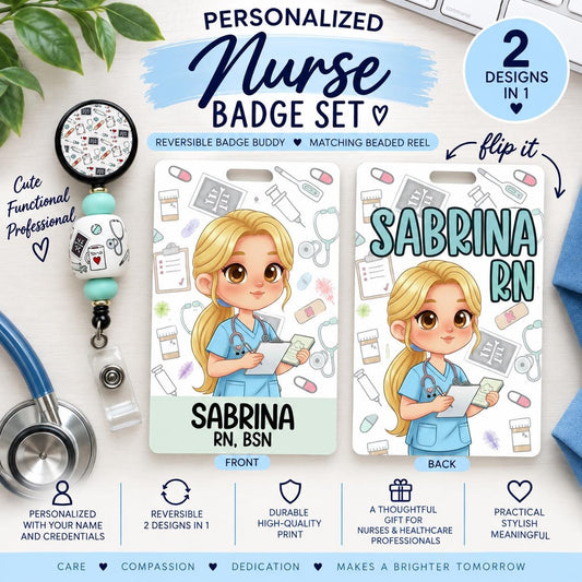 Reversible Nurse Badge Buddy | Personalized Flip Tags | Double-Sided Healthcare ID Custom Name Tag Nursing custom Work Clip Holder